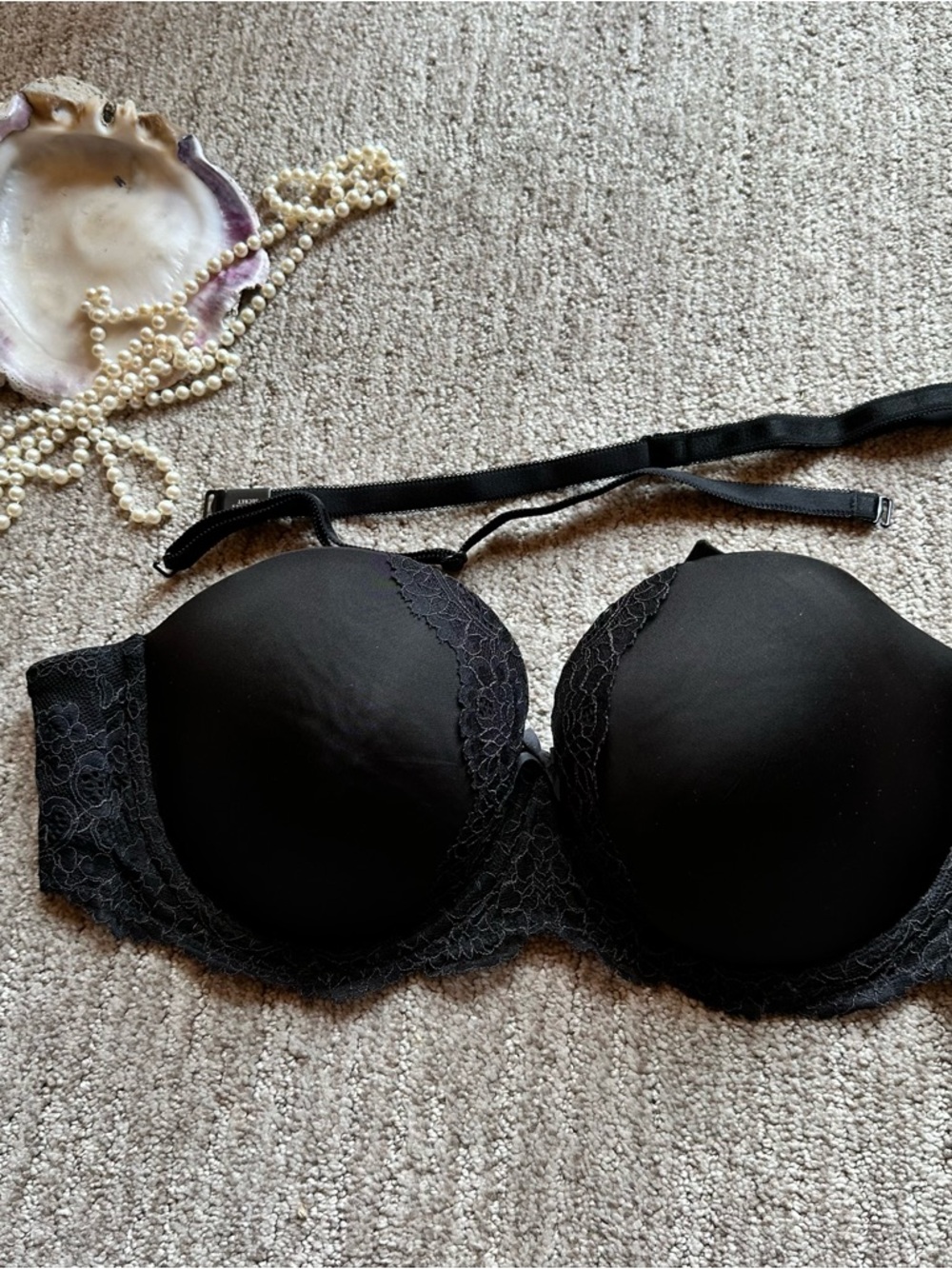 Victoria’s Secret Dream Angels Strapless Bra Black Lace 32DDD #201
